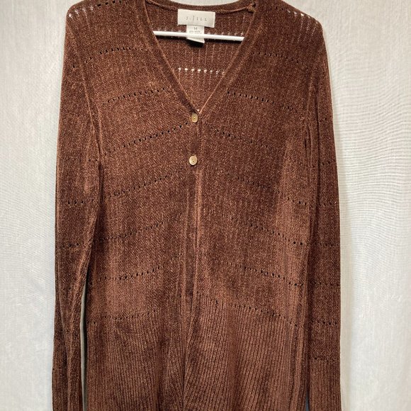J JILL BUTTON FRONT BROWN KNIT CARDIGAN SIZE M - Picture 1 of 8